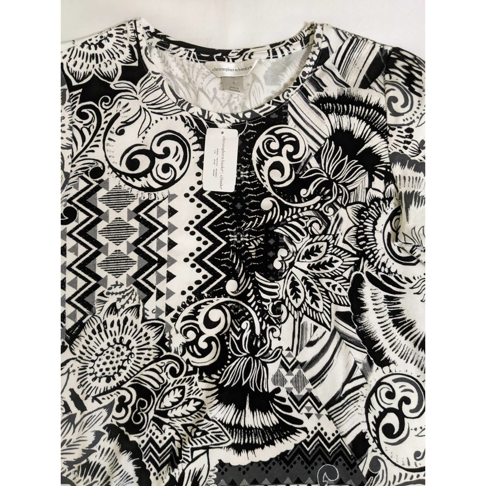 Christopher & banks Scoop neck White black tshirt top womens s small new - Picture 2 of 5